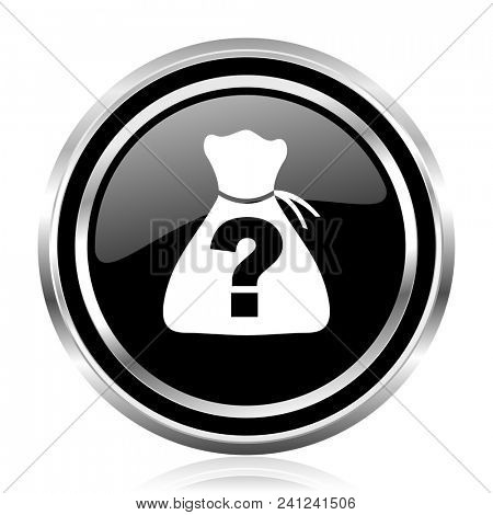 Riddle black silver metallic chrome border glossy round web icon