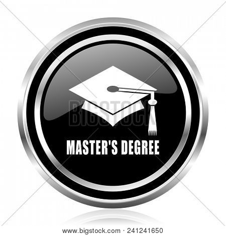 Masters degree black silver metallic chrome border glossy round web icon