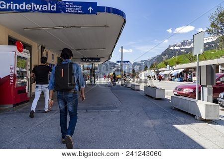 Traveller Walking In Grindelwald Tram Station