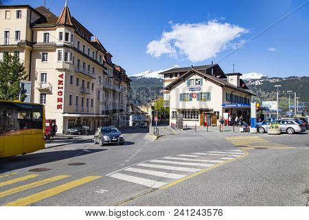 Hotels And Shops On The Way From Grindelwald Railway Station To First Peak Cable Car