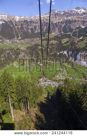 Cable Car Station Rise Up To Mountain From Lauterbrunnen To Gutschalp