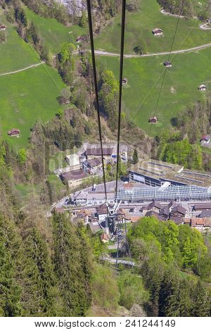 Cable Car Station Rise Up To Mountain From Lauterbrunnen To Gutschalp