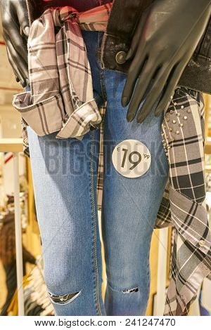 MILAN, ITALY - CIRCA NOVEMBER, 2017: close up shot of a mannequin at Alcott store in Milan.