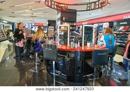 MILAN, ITALY - CIRCA NOVEMBER, 2017: inside Sephora store in Milan. Sephora is a French chain of cosmetics stores.