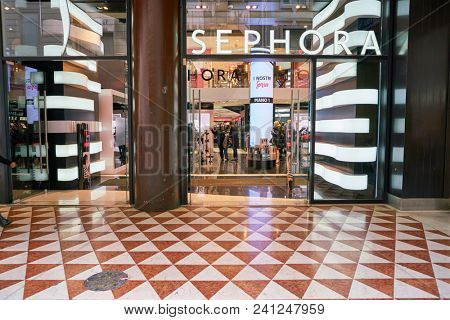 MILAN, ITALY - CIRCA NOVEMBER, 2017: Sephora store in Milan. Sephora is a French chain of cosmetics stores.