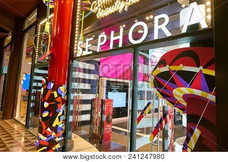 MILAN, ITALY - CIRCA NOVEMBER, 2017: Sephora store in Milan. Sephora is a French chain of cosmetics stores.
