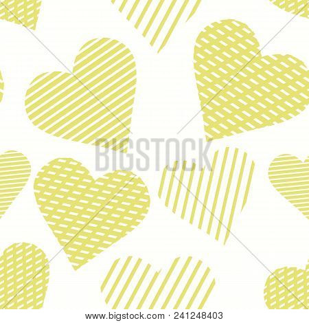 Seamless Pattern With Yellow Hearts. Hand Drawn Vector Illustration. Decorative Elements For Design.