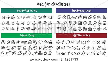 Vector Doodle Icons Set. Stock Cartoon Signs For Design.