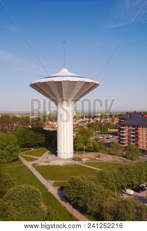 Orebro, Sweden - May 16, 2018: The Mushroom-shaped Water Tower Svampen With A Restaurant And Viewing