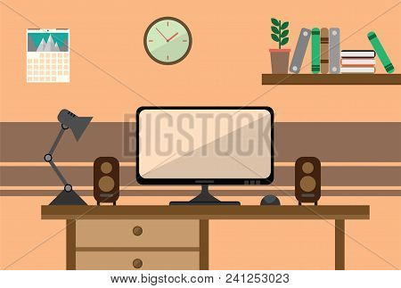 Vector Illustration Of A Workplace (home). Applicable To Many Articles With A Similar Theme.