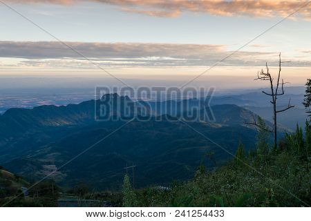Nature Landscape Mountain Forest, Morning Spring Countryside In Phu Tub Berk, Thailand