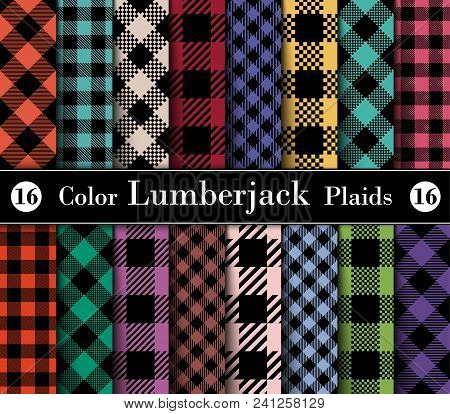 Set Lumberjack Plaid Pattern In  Different Colors. Template For Clothing Fabrics. Seamless Vector Pa