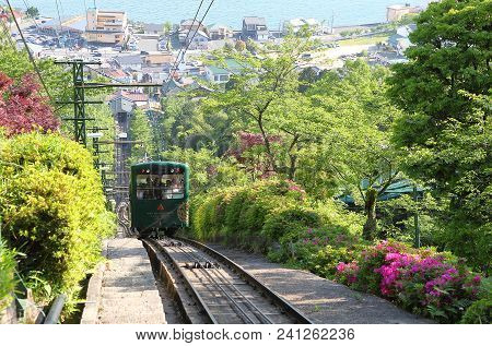 Kyoto Japan - May 04, 2018: Unidentified People Take Cable Car To Amanohashidate Kasamatsu Park Kyot