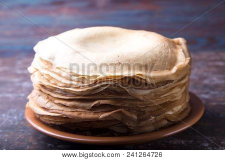 Thin Pancakes. Russian Tasty Bliny. Maslenitsa. Russian Pancakes
