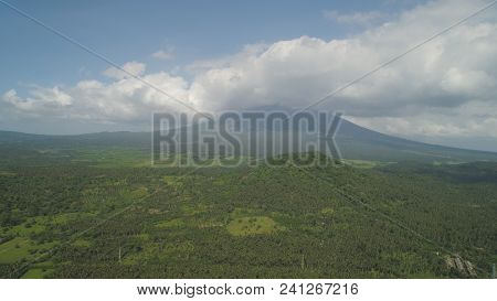 Aerial View Of Mountain Valley With Hills Covered Forest, Trees, Mount Iriga. Luzon, Philippines. Sl