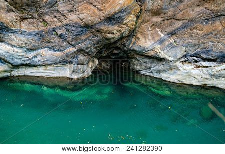 Marble Cliff And Colorful Clear Blue Water In Taroko Gorge National Park In Hualien Taiwan
