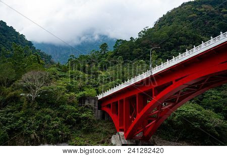 Sakadang Bridge And Mountain View In Taroko Gorge National Park In Hualien Taiwan
