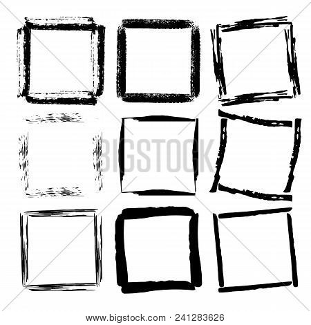 Set Of Grunge Square Frames. Collection Of Empy Borders. Vector Illustration.