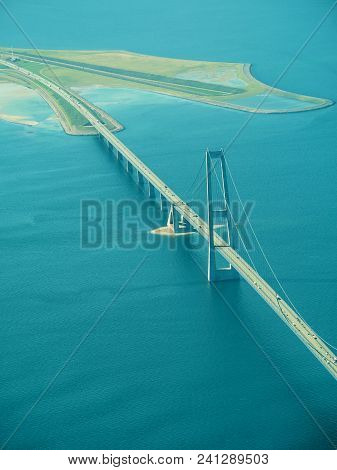 Big Suspension Bridge Between Denmark And Sweden On Baltic Sea