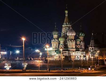 St. Basil's Cathedral On Red Square In Moscow At Night
