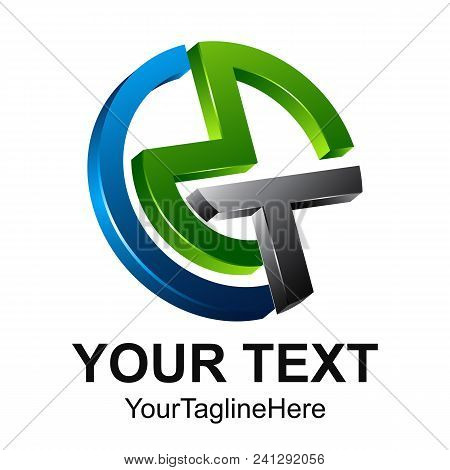 Initial Letter Cmt Logo Design Template Element Colored Silver Green Blue Circle 3d For Business And