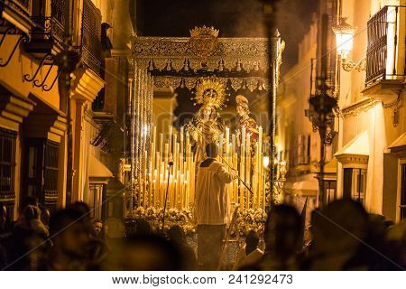 Marchena, Seville, Spain - March 30, 2018: Procession Of Holy Week(semana Santa) In Marchena, Sevill
