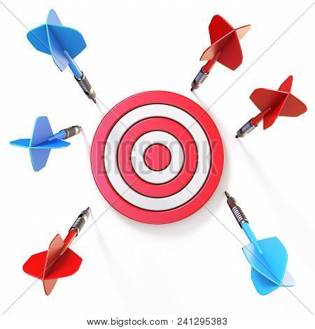 Blue And Red Dart Miss Target Front View 3d Rendering Illustration On White Background