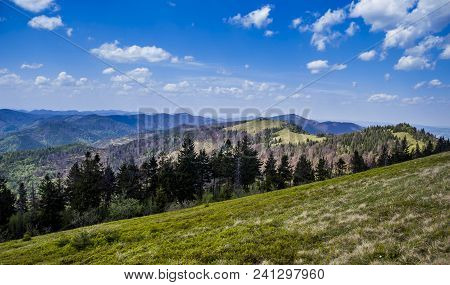 View Of Landscape Of The Carpathian Mountains From Peak Of Parashka Mount, National Park Skolevski B