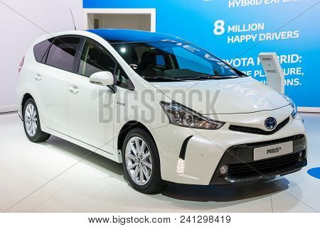 Brussels - Jan 12, 2016: Toyota Prius Plus Hybrid Car Showcased At The Brussels Motor Show.
