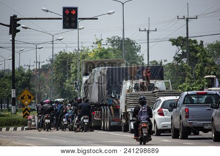 Car And Traffic On Highway Road Near Juction.