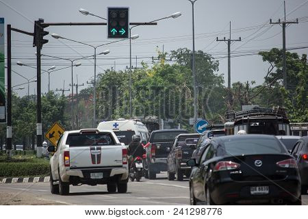 Car And Traffic On Highway Road Near Juction.