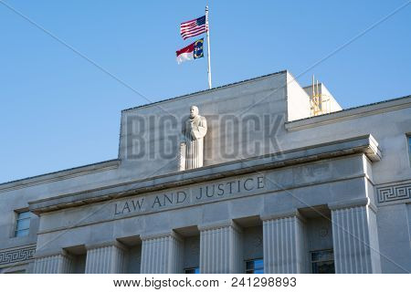Raleigh, Nc - April 17, 2018: Facade Of The North Carolina Supreme Court Building In Raleigh