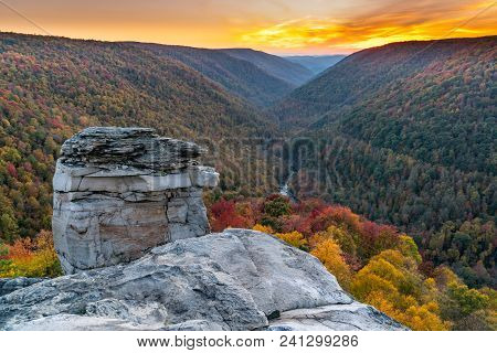 Sunset At Lindy Point Over Blackwater Canyon In Blackwater Falls State Park, West Virginia