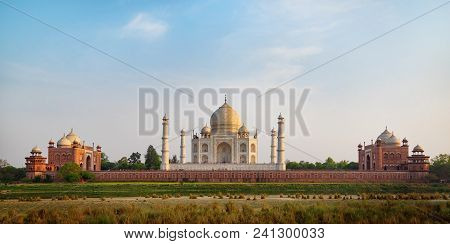 Taj Mahal Seen From Mehtab Bagh, An Ivory-white Marble Mausoleum On The South Bank Of The Yamuna Riv