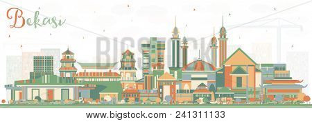 Bekasi Indonesia City Skyline with Color Buildings. Business Travel and Tourism Concept with Historic Architecture. Bekasi Cityscape with Landmarks.