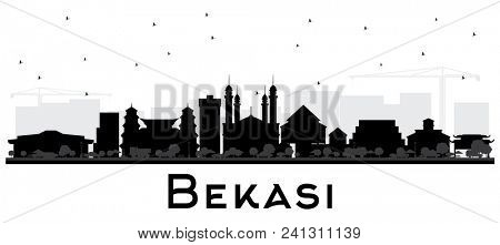 Bekasi Indonesia City Skyline Silhouette with Black Buildings Isolated on White. Business Travel and Tourism Concept with Historic Architecture. Bekasi Cityscape with Landmarks.