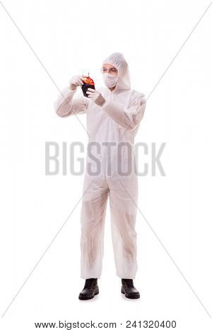 Epidemiologist with blood sample isolated on white background