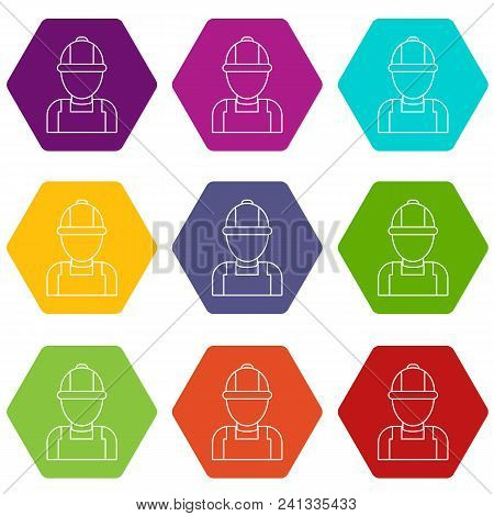 Man Mechanic Icons 9 Set Coloful Isolated On White For Web
