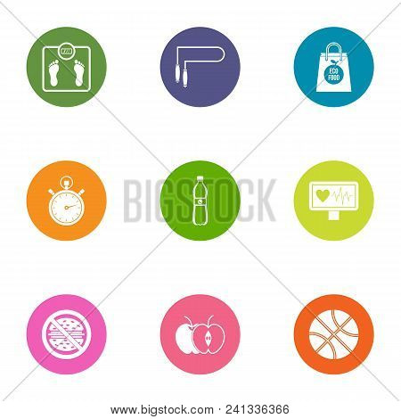 Fitness Exercise Icons Set. Flat Set Of 9 Fitness Exercise Vector Icons For Web Isolated On White Ba