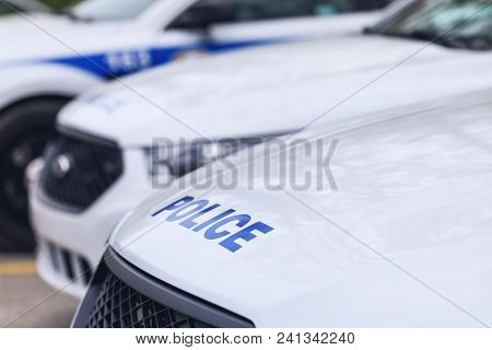 Laval, Canada: May 19, 2018: The Car Of The Canadian Police. Inscription On The Car - Police.