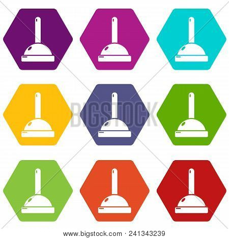 Plunger Icons 9 Set Coloful Isolated On White For Web