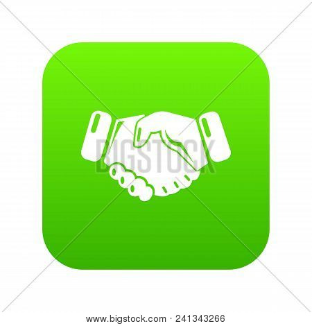 Handshake Ice Hockey Icon Green Vector Isolated On White Background