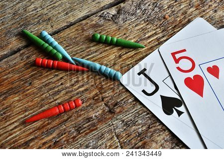 A Close Up Image Of A Winning Card Hand In A Game Of Cribbage.