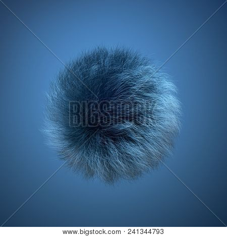 Abstract Furry Ball Blue Background. Funny Soft Hair Ball. 3D Illustration. 
