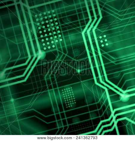 An Abstract Technological Background Consisting Of A Multitude Of Luminous Guiding Lines And Dots Fo