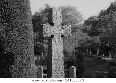 Close Up Picture Of Cross In A Graveyard