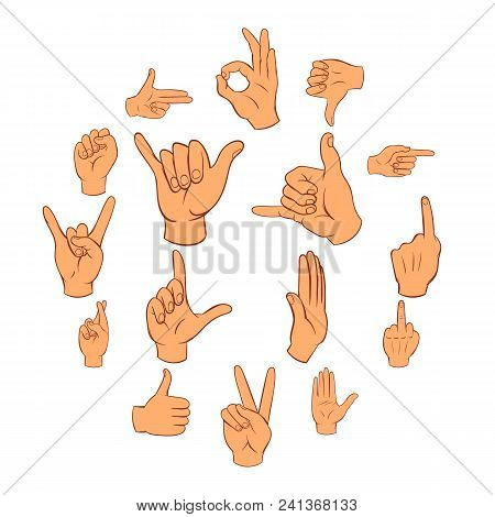 Hand Icons Set In Hand-drawn Style Isolated On White Background