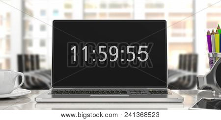 Laptop Office Digital Time Noon Onscreen, 3D Illustration