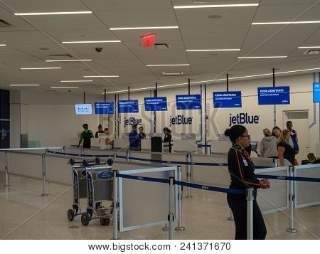 New York, Ny - May 11, 2018: Jetblue Service Check In At Jfk Airport Terminal
