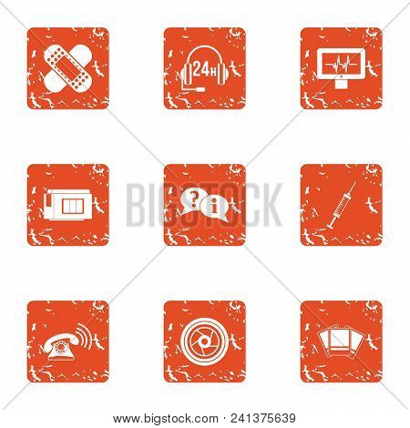 Portable Telephone Icons Set. Grunge Set Of 9 Portable Telephone Vector Icons For Web Isolated On Wh